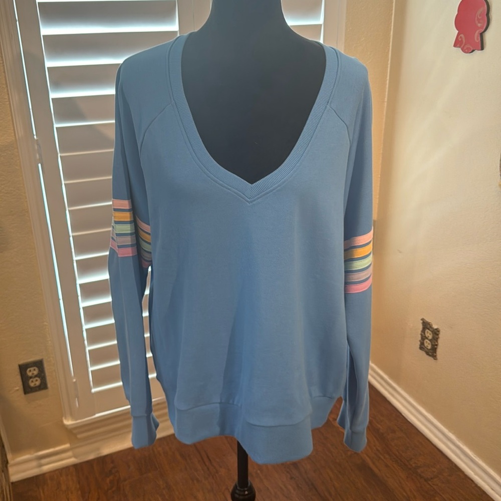 P J Salvage XL darling sweatshirt top in light blue with details on sleeves